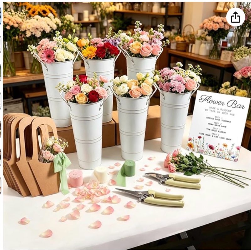 42 pcs flower bar buckets set kit include wood stand 30 craft bags 6 iron buckets garden scissors an