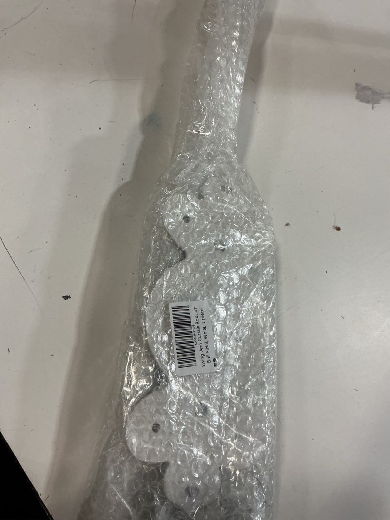 Condition photo showing New/Like New for Swing Arm Curtain Rod, 47'' Long, 1.1'' Diameter, Rotate about 180 degrees, Detachable Ball Finial, White, 1 piece 47.2in White