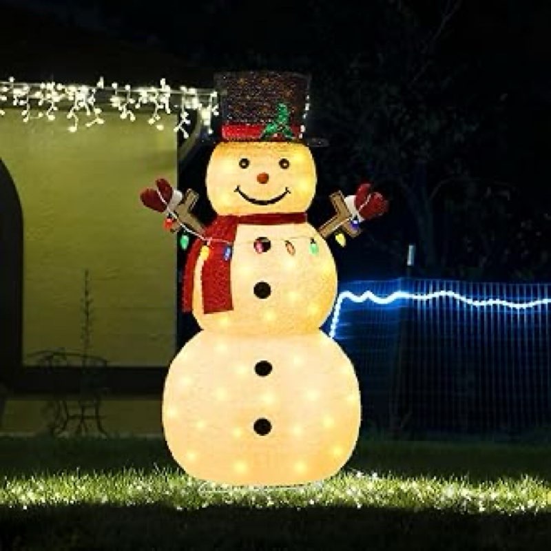 5ft Lighted Pop-Up Snowman, Large Outdoor Christmas Snowman Decoration with 200 LED Lights, Hat, Scarf, Multicolored Lights, for Christmas Yard and Outdoor Display (Batteries Not Included