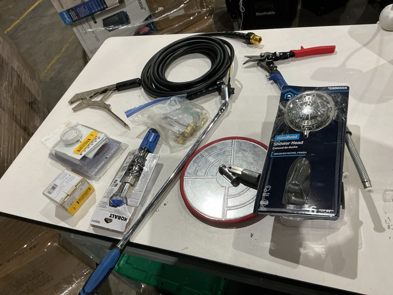 Condition photo showing As Is for assorted home improvement lot (small tools, screw, home accessories, etc.)