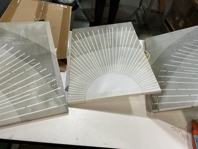 3Pcs Framed Boho Wall Art Sage Green Wall Decor Posters & Prints Minimalist Geometric Line Leaf Sun Moon Beige Canvas Artwork Paintings Room Bedroom Bathroom Office 16x24inch Ready to hang Green Boho 16x24 Inches