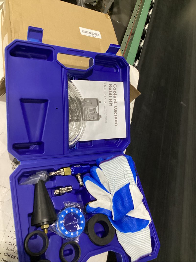 Condition photo showing Good Condition for omt coolant vacuum refill kit, 13 pcs radiator cooling tool set with hose | solid aluminum alloy material, fast evacuation & leak testing, 0 to -30 inhg gauge, universal fit for auto mechanics, blue