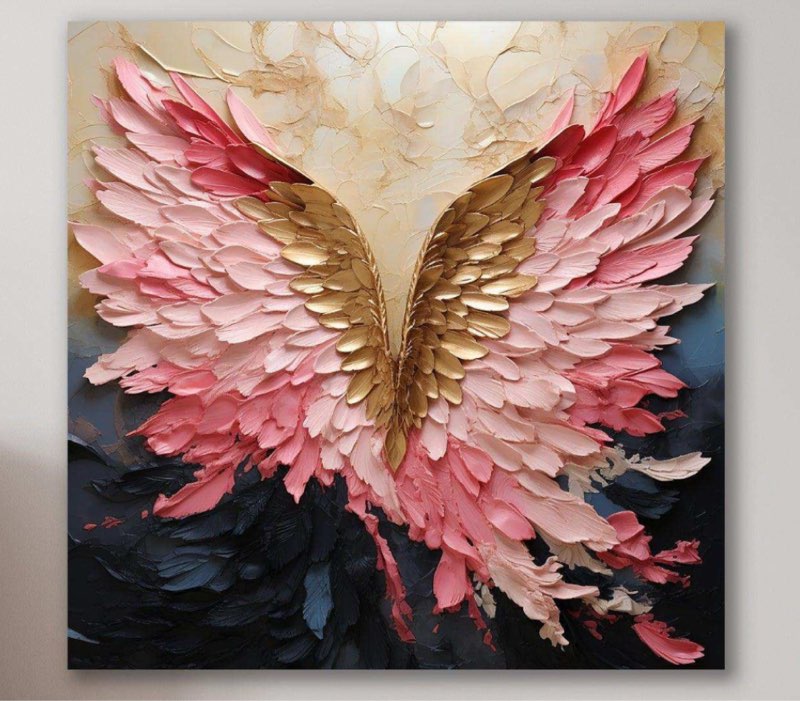 Pink And Gold Angel Wings - Abstract Canvas Wall Art 34X34