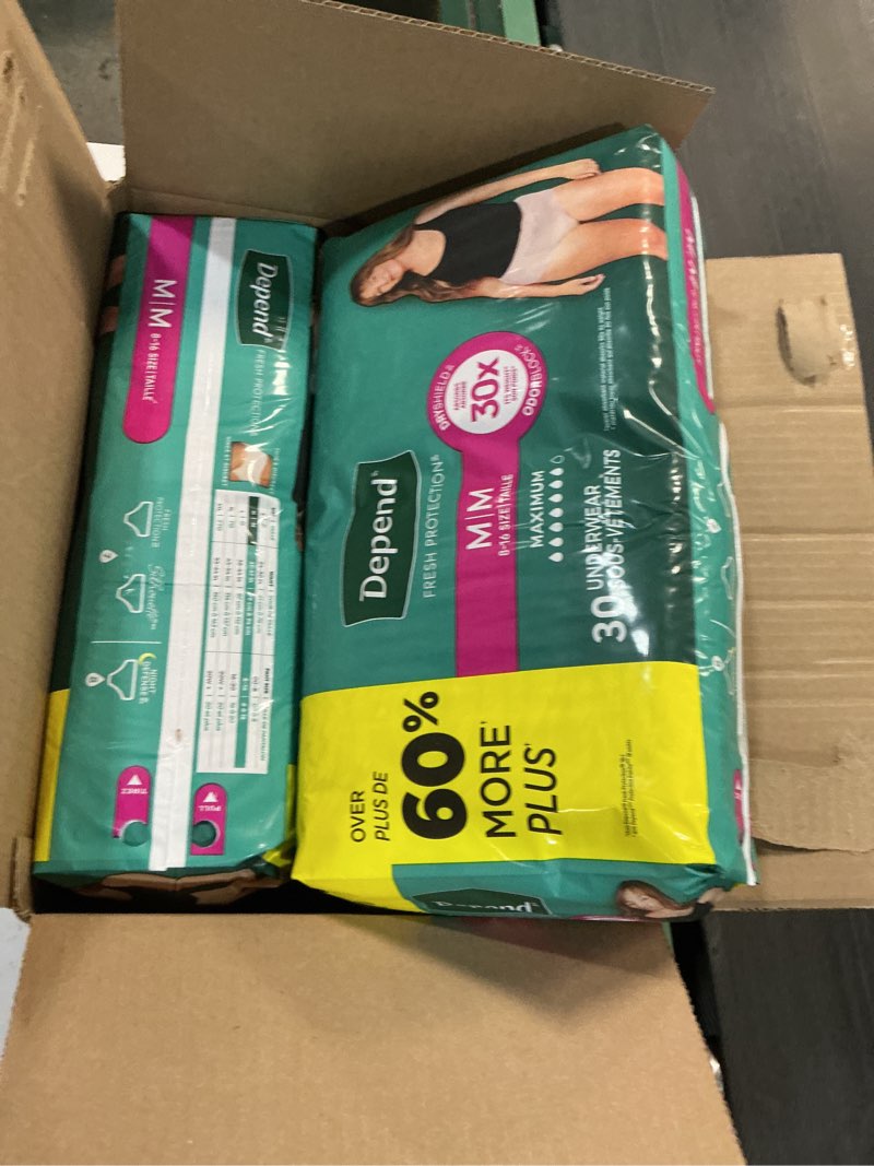 Condition photo showing New/Like New for Depend Fresh Protection Adult Diapers, Incontinence & Postpartum Bladder Leak Underwear for Women, Disposable, Maximum, Medium, Blush, 60 Count, Packaging May Vary Medium