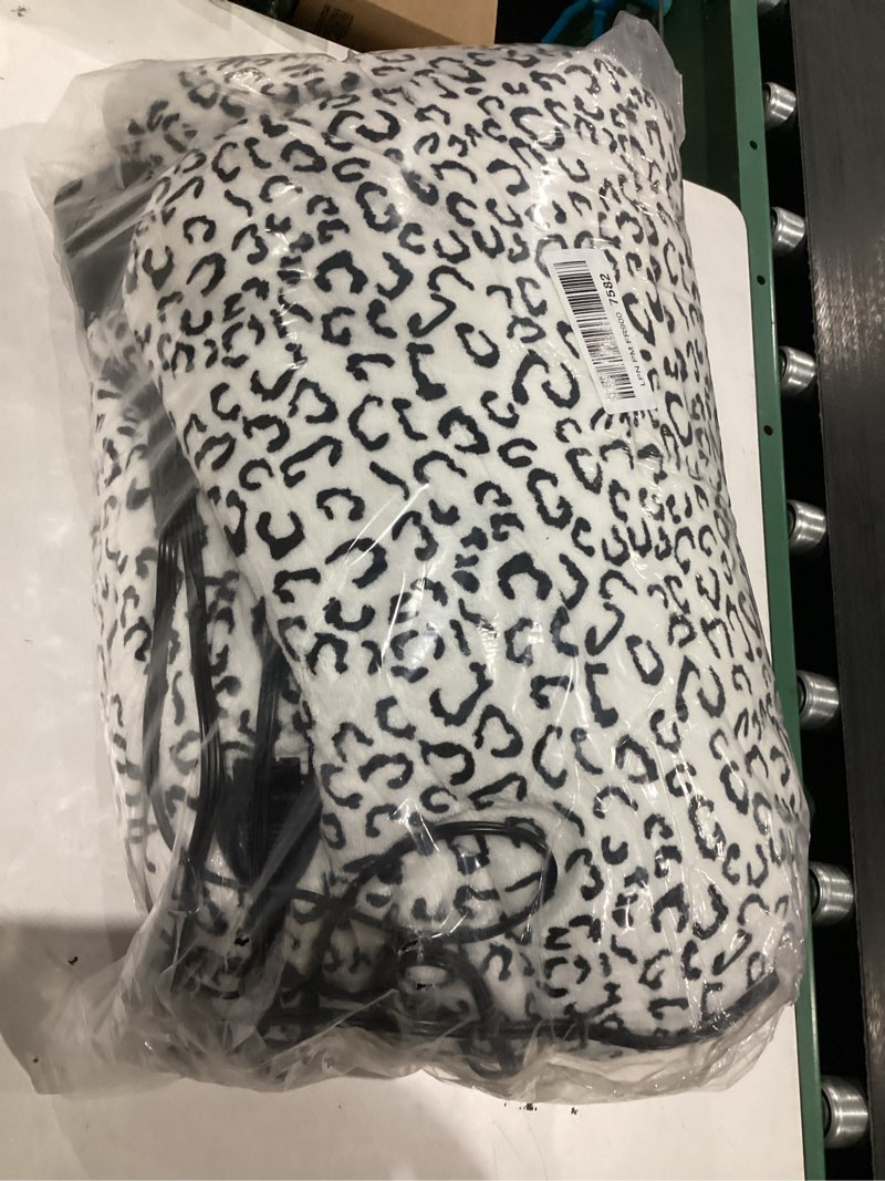 Condition photo showing As Is for electric heated blanket full size 72"x84", leopard print soft flannel & sherpa, lcd display 10 heat settings with 1-12h timer & overnight safe, bed & couch, machine washable, black white 06-black white 72"x84"(full size)