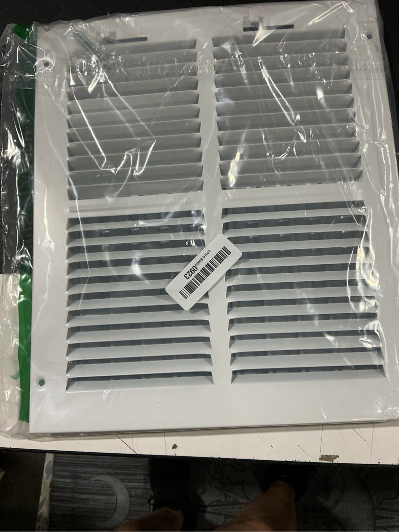 Condition photo showing Good Condition for 12 x 10 inch [duct opening] air vent covers for wall or ceiling - high airflow 2 way steel ventilation - adjustable wall/ceiling register, 13-3/4 inch x 11-3/4 inch [overall dimensions] 12"w x 10"h [duct opening]