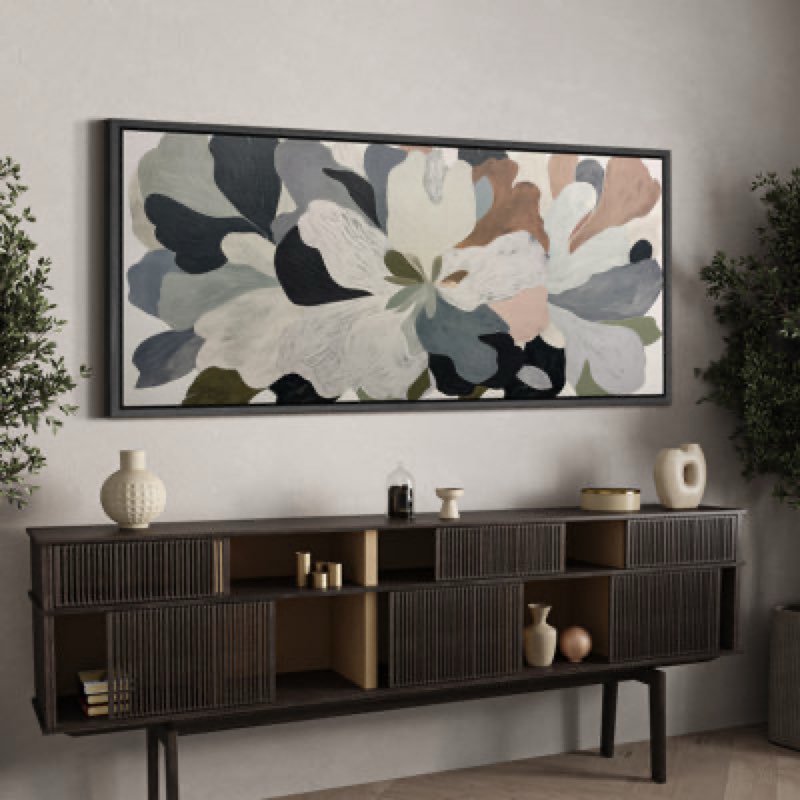 Abstract Botanical Mid Century Shape Contemporary Blossom Abstract Floral Framed On Canvas Print