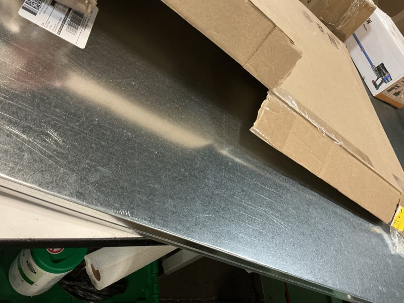 Condition photo showing As Is for pinnacle systems 35" x 21.63" metal replacement dog crate pan chew proof crack proof pet kennel tray central dog training crate pan pet supplies, galvanized, 1" h galvanized 35" x 21.63"