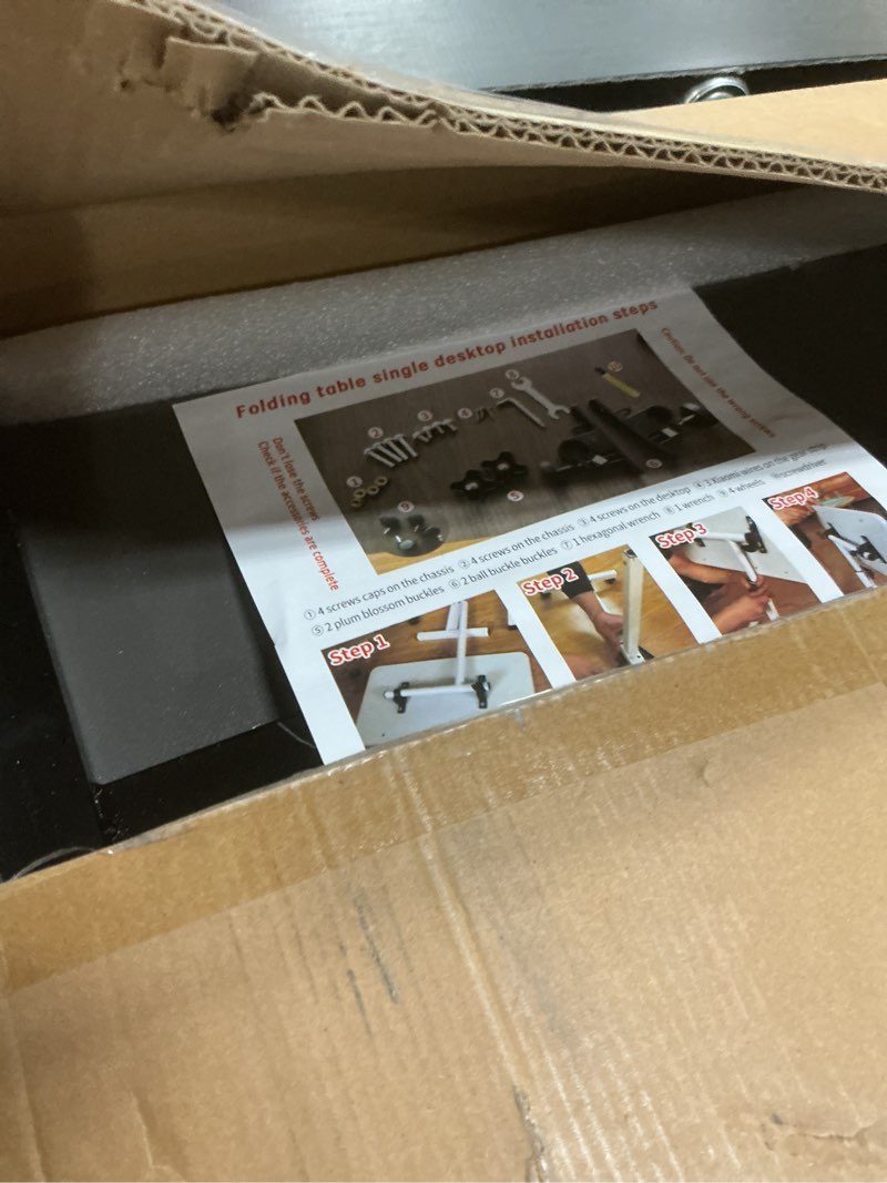 Condition photo showing As Is for Adjustable End Table Overbed Bedside Table with Wheels, Portable Computer Stands Movable Desk Computer Table Hospital Bed Table for Couch for Bed Laptop Stand,Black