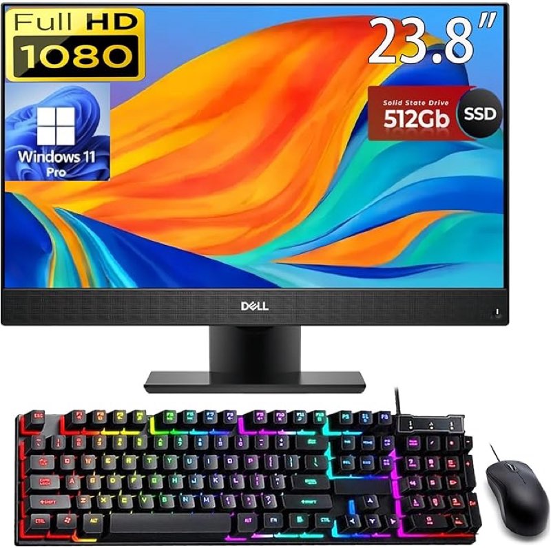 Dell Optiplex 7480 All in One Desktop Computer, 23.8" FHD(1920x1080), Core i5-10500 3.1GHz, 16GB RAM, 512GB SSD, DP, Keyboard&Mouse, Win 11 Pro (Renewed)