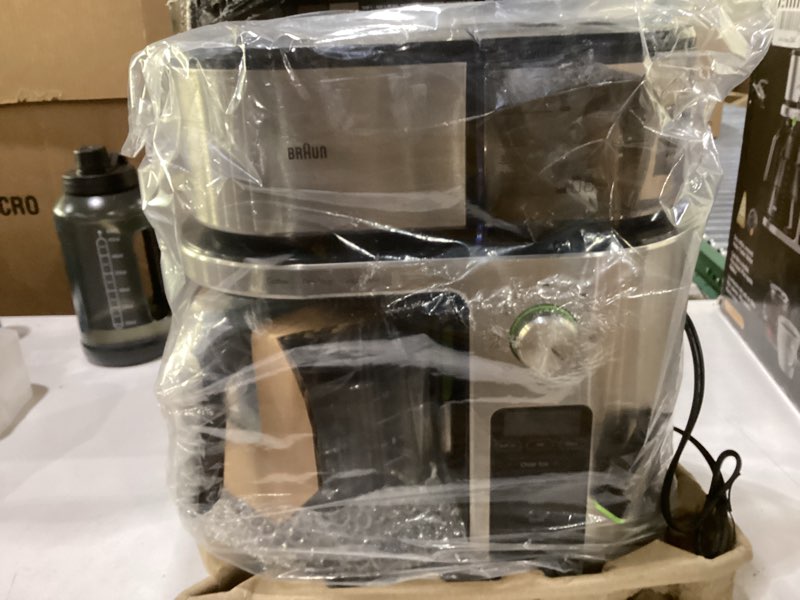 Condition photo showing New/Like New for Braun MultiServe Coffee Machine 7 Programmable Brew Sizes / 3 Strengths + Iced Coffee & Hot Water for Tea, Glass Carafe (10-Cup), Stainless Steel, KF9170SI & KG7070 Burr Grinder, Stainless Steel