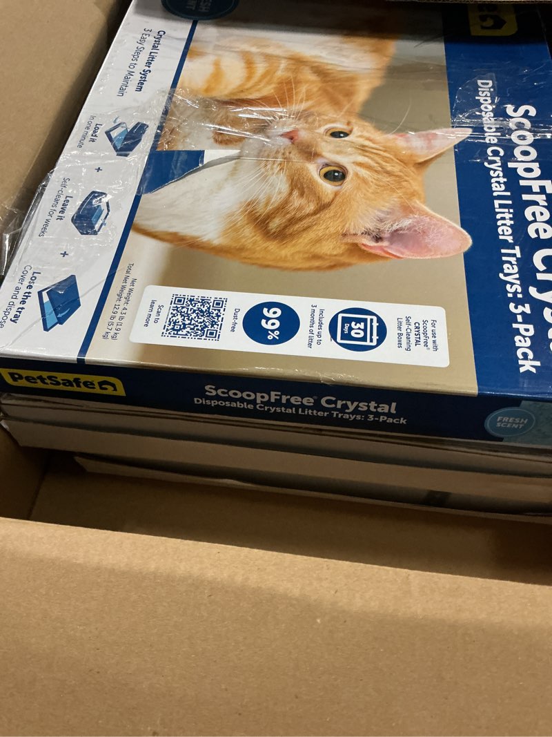 Condition photo showing New/Like New for petsafe scoopfree disposable crystal cat litter tray - easy cleaning box - refill tray for electric litter box - fresh scent - 4.3 lb bags - 3 pack 3-pack premium blue