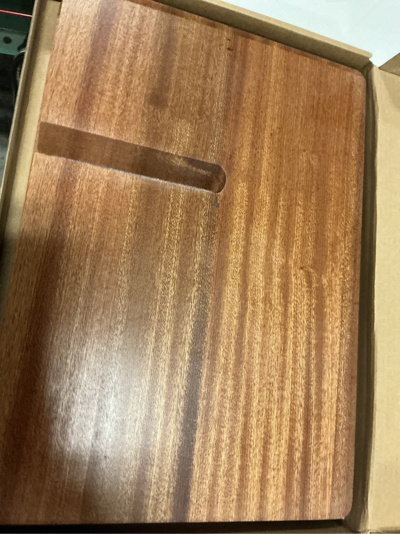 Condition photo showing Good Condition for solid wooden book stand for desktop display & reading –15.7" x 9.4" x 5.7” extra large wood open book holder for cookbook, bible, recipe, textbook, magazine (african sapele)