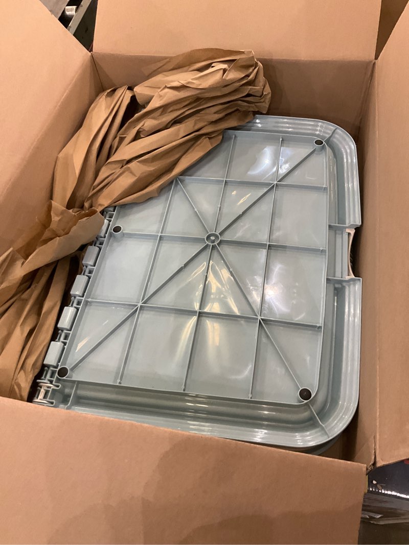 Condition photo showing Good Condition for IRIS USA Pee Pad Holder - for Large Sized Dog and Puppy Pee Pads, Secured Latches, Non-Skid Feet, High Polish Finish for Easy Cleaning, Leak Protection, Fits 28"x34" Pad or Larger, Square, Blue 28" x 34" Blue