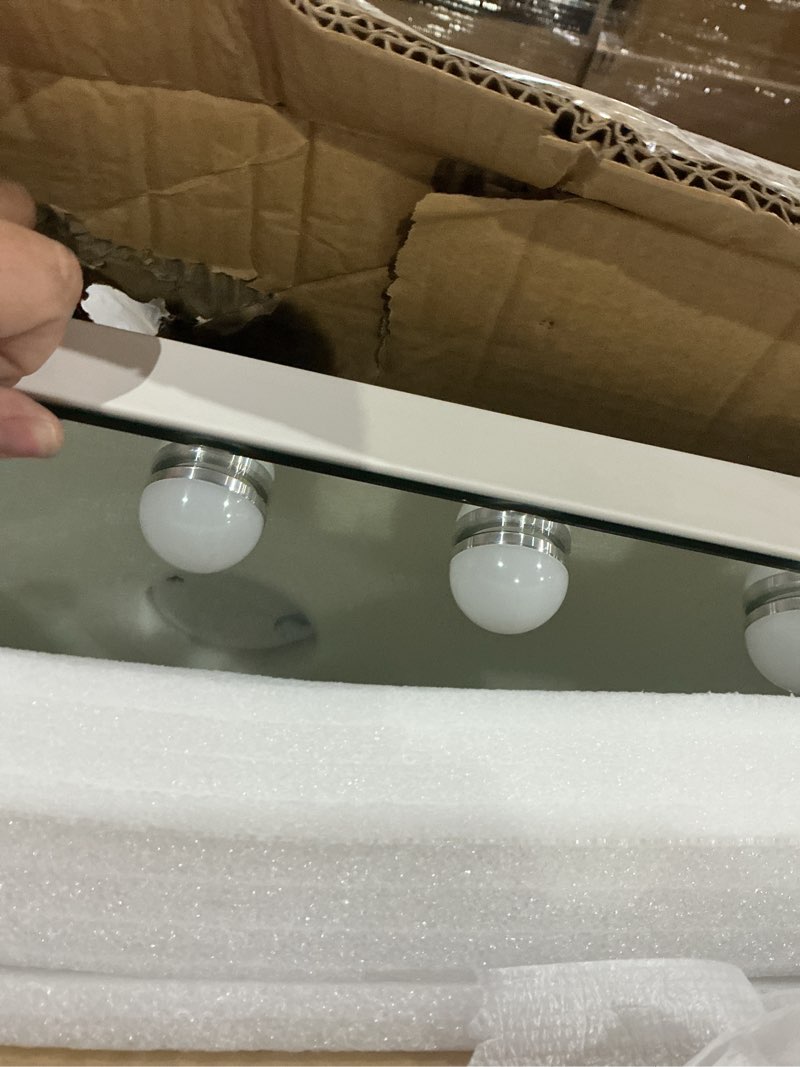 Condition photo showing Good Condition for vanity mirror with lights lighted makeup mirror with 15 dimmable led bulbs,3 color lighting modes,usb charging port touch control,sturdy metal frame design 24x18 inch,white white 22.8"l x 18"w