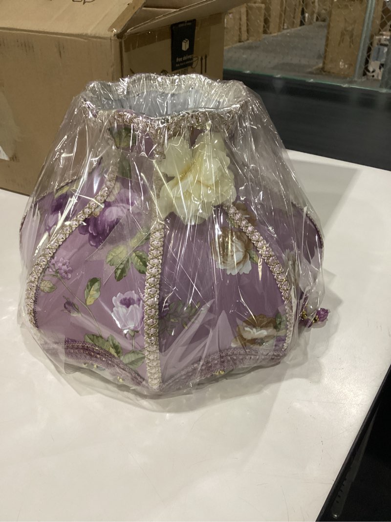 Condition photo showing Good Condition for French Style Purple Lilac Fabric Lampshade with Lace for Desk and Floor Lamp Retro Vintage Lamp Accessory Elegant Floral Pattern for Indoor Lighting