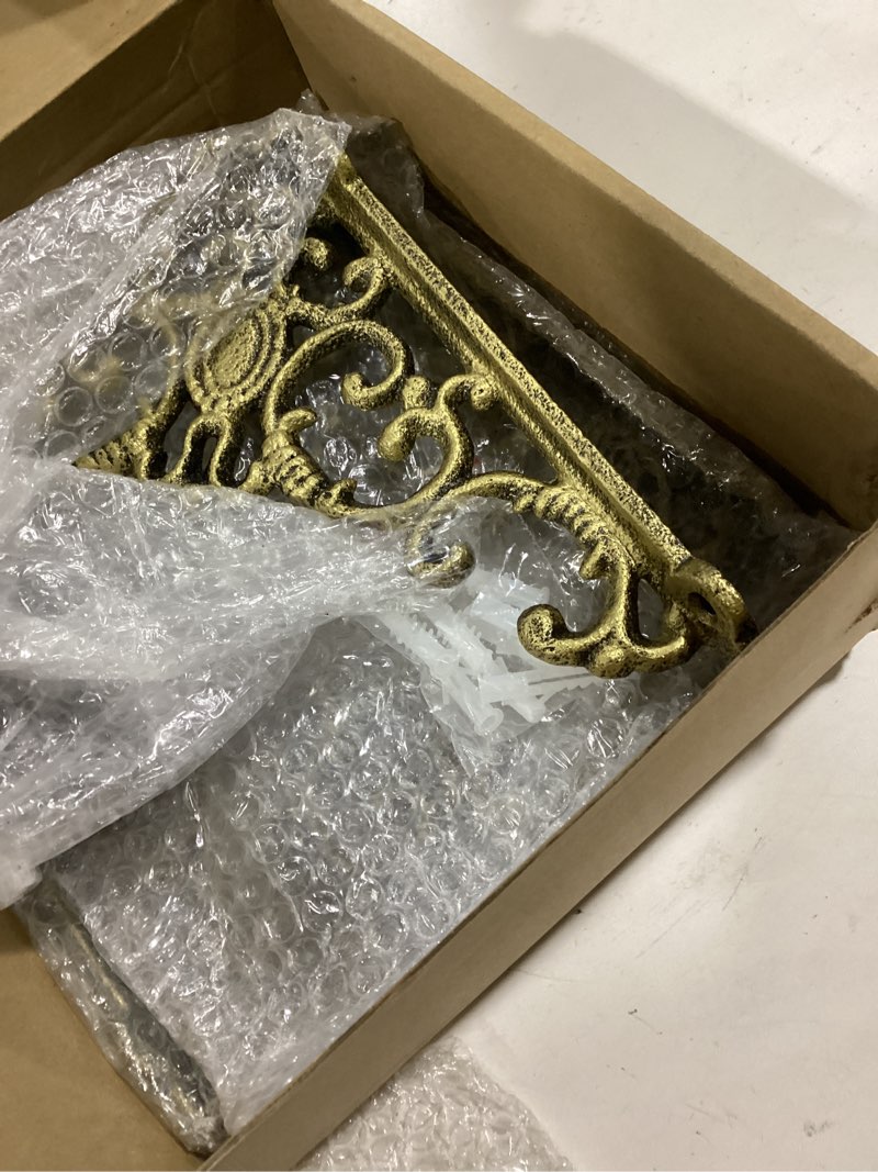 Condition photo showing Good Condition for Lounsweer Heavy Duty Antique Brass Shelf Brackets 8'' Wall Mounted Shelf Brackets Decorative Floating Rack Shelving Hardware for Kitchen Home Bathroom Cabinet Shelves Support(4 Pcs)