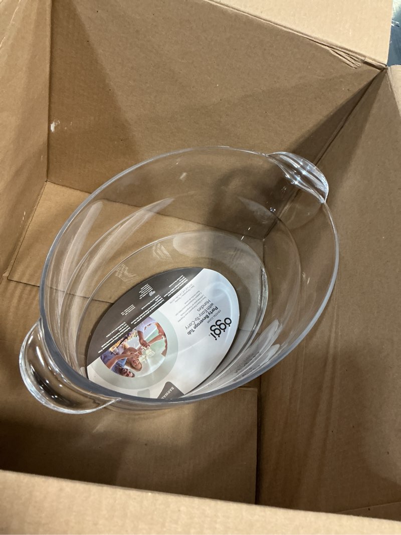 Condition photo showing Good Condition for Oggi Acrylic Oval Party Tub - Clear Beverage Cooler w/Handles, Wine Cooler, Beer Chiller, Ideal Party Tubs for Drinks, Use Ice Tub for Indoor or Outdoor Bars, 18.5" x 11" Oval Party Tub 18.5-Inch by 11-Inch