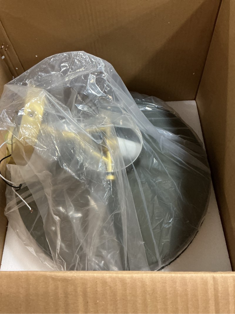 Condition photo showing Good Condition for Flexillum Living Room Flush Mount, Sleek Design, Versatile Placement, Flush Mount for Living Room, Storage Room, Laundry Room, Bedroom, 16" Dia x 13.5" h (Brass Pole with Olive)