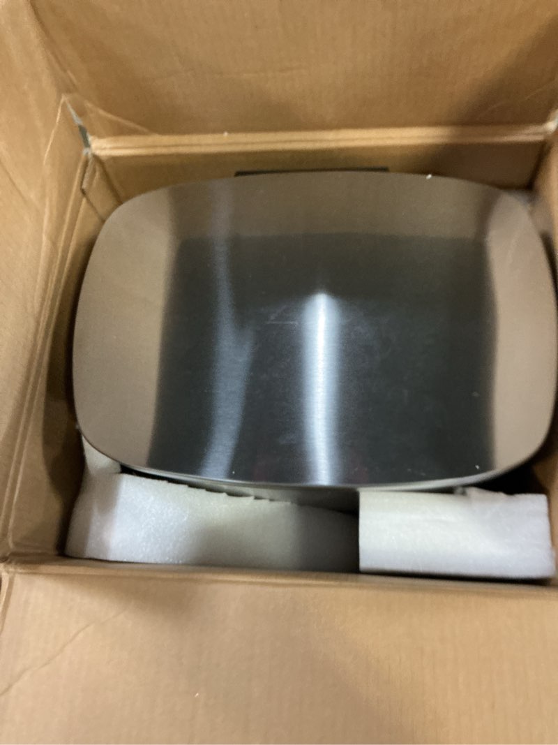 Condition photo showing Good Condition for Amazon Basics Smudge Resistant Rectangular Trash Can With Soft-Close Foot Pedal, Brushed Stainless Steel, 50 Liter/13.2 Gallon, Satin Nickel Finish, 16.7"L x 14.7"W x 25.9"H ['Satin Nickel'] ['50 Liter']