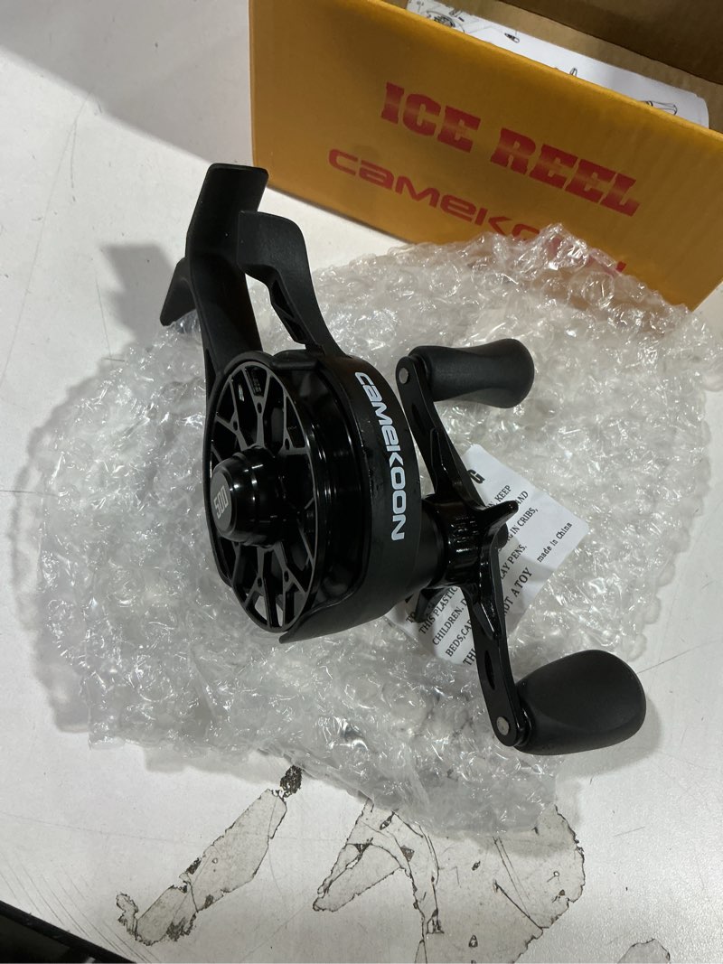 Condition photo showing As Is for Snow Fall 500 Inline Ice Fishing Reel, 3+1 Ball Bearings and 2.5:1 Gear Ratio, Magnetic Drop Speed Control, Free Spool Release Trigger, CNC-Machined Aluminum Spool, Smooth Carbon Drag Lemon Yellow - Left Hand
