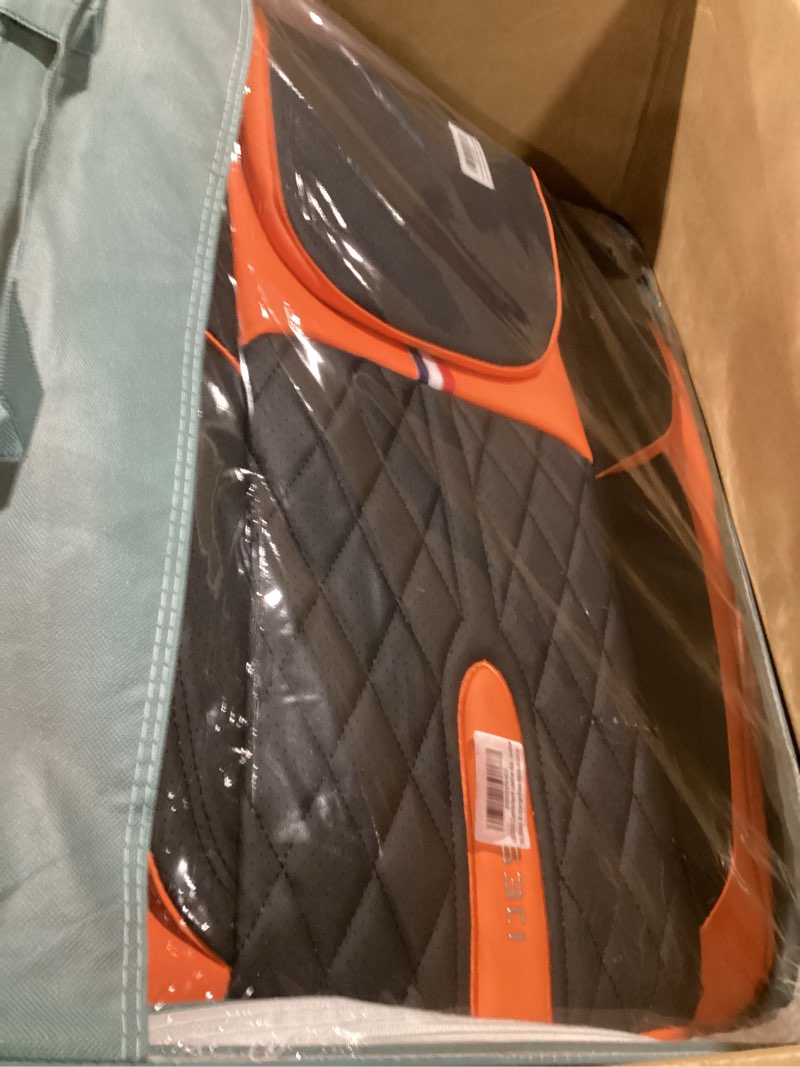 Condition photo showing Good Condition for Comfortable Leather Auto Car Seat Covers Front & Rear Seat Protector Fit Sedan SUV 5 Seats Full Set Universal Fit (Black & Orange)