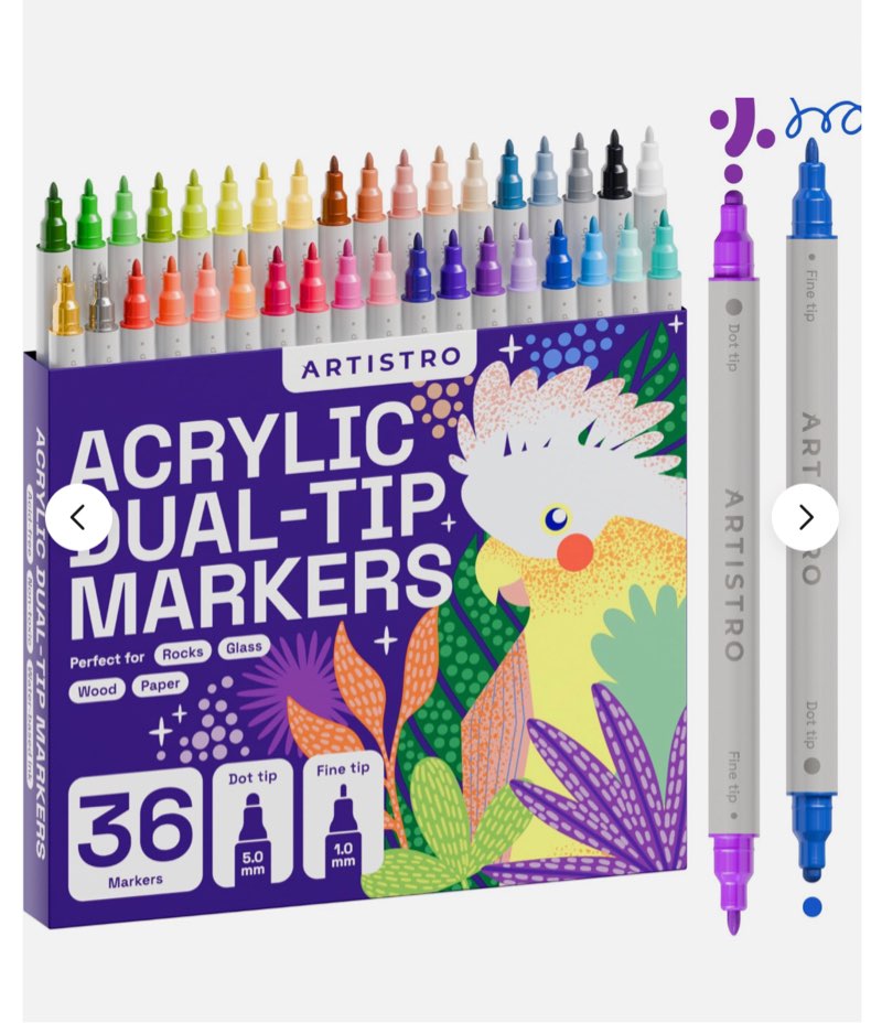 36 Dual Tip Acrylic Paint Markers for Fabric, Rock, Glass, Wood, Paper, Canvas