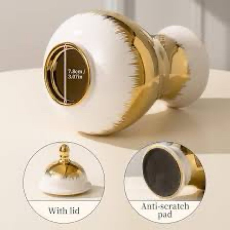 Ginger Jar, White Ceramic Ginger Jar Vase with Gold Trim, White and Gold Vase for Decor Kitchen, Boo