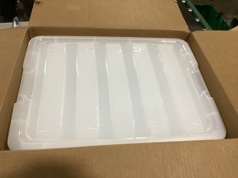 Condition photo showing Good Condition for iris usa 54 qt stackable plastic storage bins with lids, 6 pack - bpa-free, made in usa - see-through organizing solution, latches, durable nestable containers, secure pull handle - clear clear 54 qt 6 pack