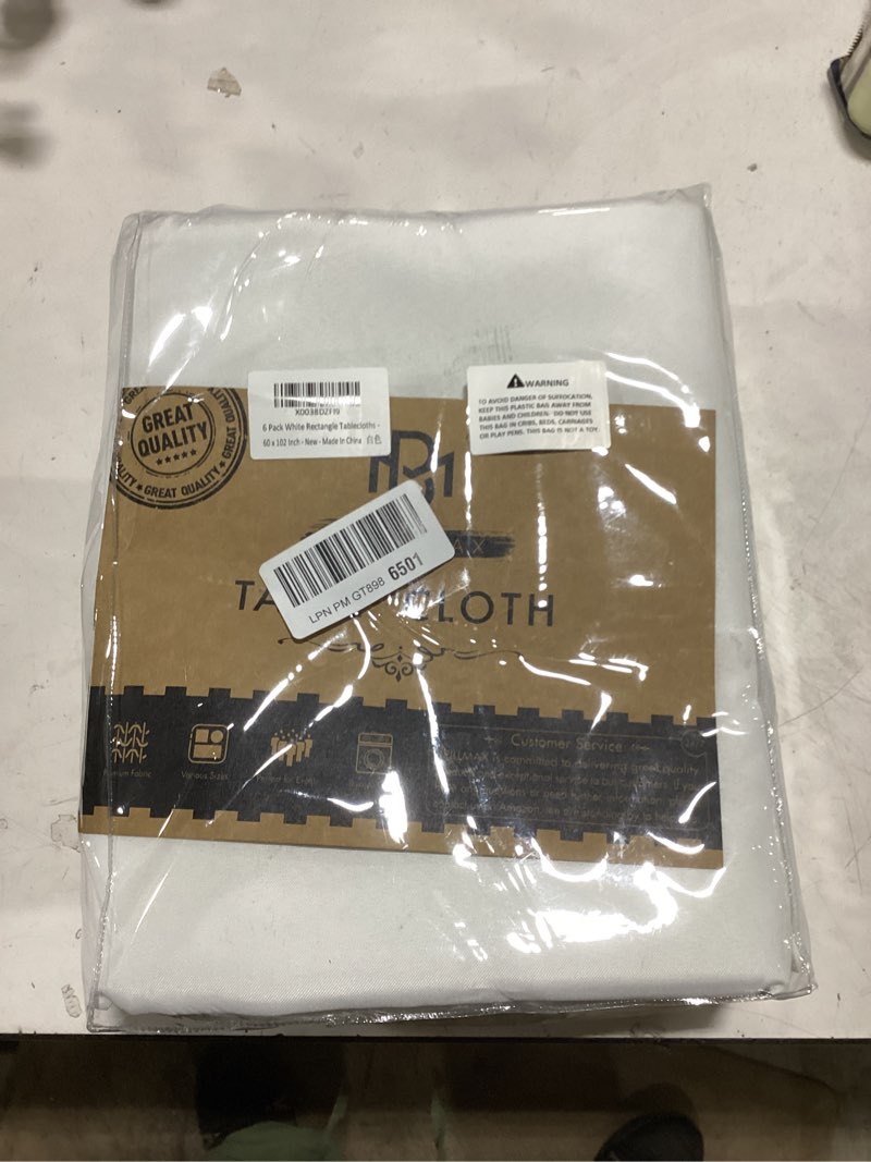 Condition photo showing New/Like New for brillmax 6 pack white tablecloths 60 x 102 inch for 6ft rectangle tables - 150 gsm polyester fabric, 15" standard drop, water, stain & wrinkle resistant cloth cover for wedding banquet dining buffet white 60x102 in, 6 pack