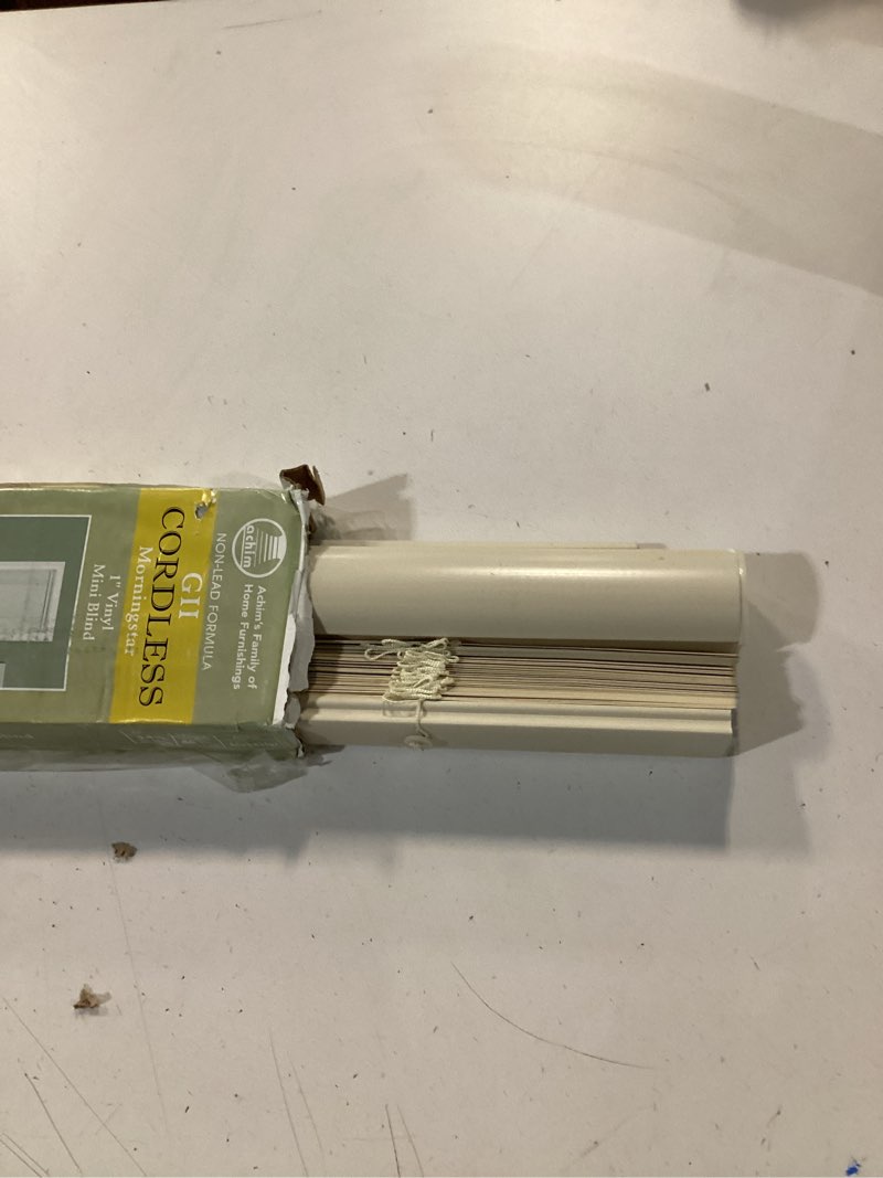 Condition photo showing Good Condition for Cordless Light Filtering Mini Blind - 34 Inch Width, 48 Inch Length, 1" Slat Size - Alabaster - Cordless GII Morningstar Horizontal Windows Blinds for Interior by Achim Home Decor