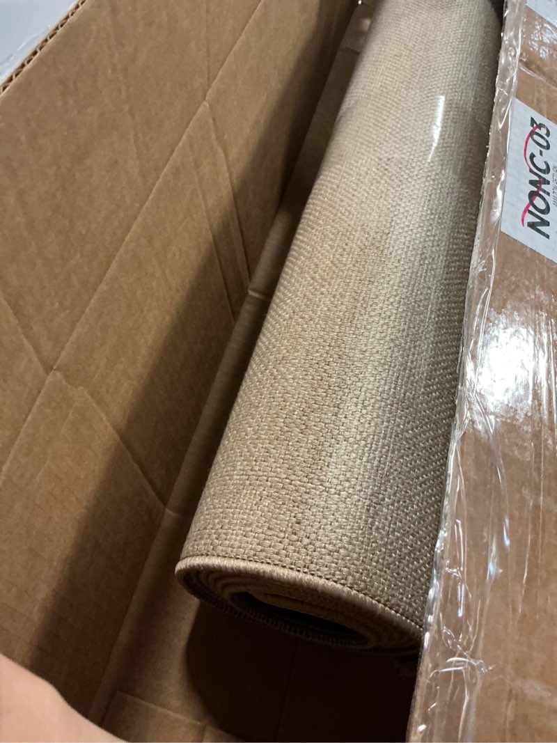 Condition photo showing As Is for DEXI Hallway Runner, 2'4"x12' Non-Slip Rubber Backing Washable Carpet Hallways Runners, Absorbent Thin Indoor Mats for Entryway, Laundry, Patio Entrance, White and Beige 2'4" x 12' (Runner) White and Beige