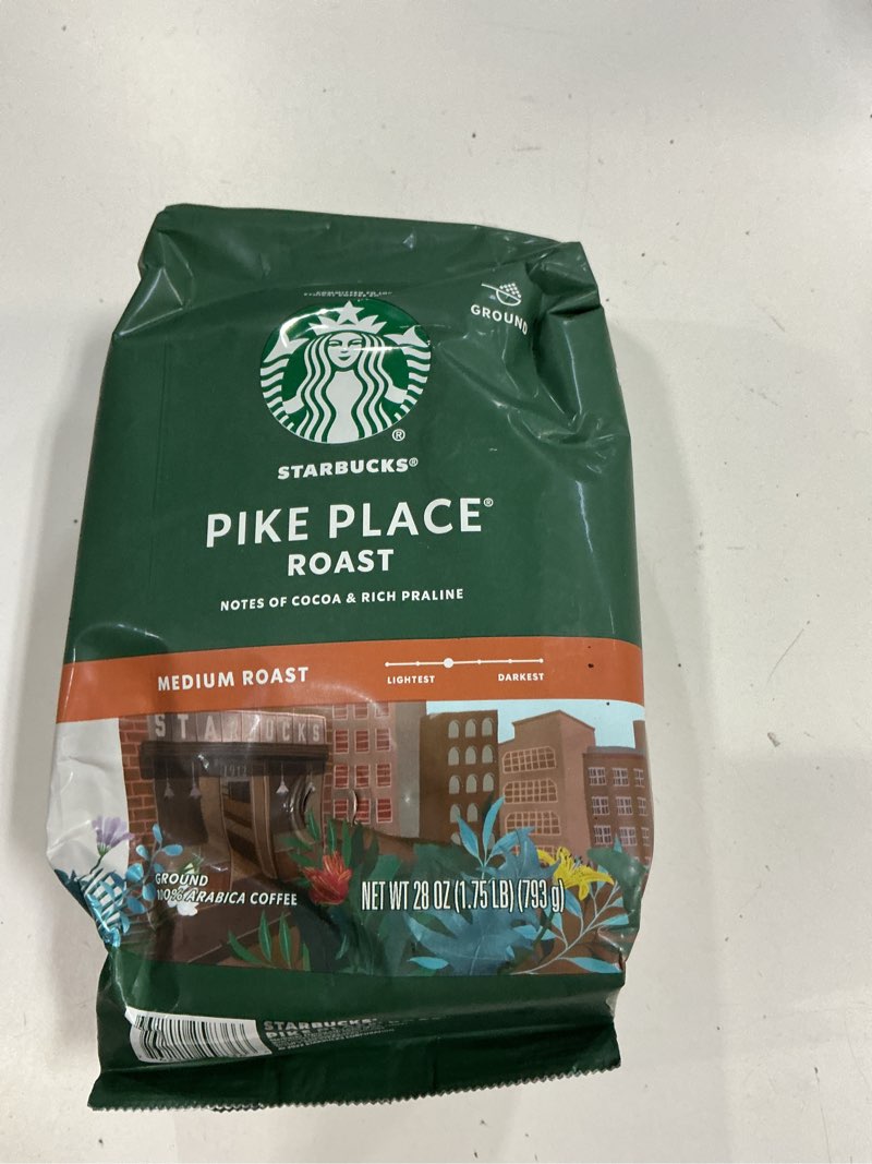 Condition photo showing New/Like New for Best by 02/13/26 Starbucks Ground Coffee, Medium Roast Coffee, Pike Place Roast, 100% Arabica, 1 Bag (28 Oz)