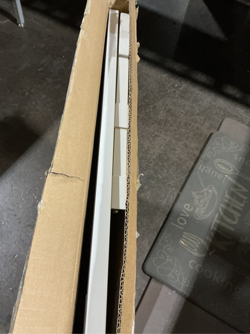 Condition photo showing As Is for Babelio Metal Baby Gate, 29-48“ Auto Close Easy Install Pet Gate, Extra Wide Walk Thru Child Safety Gate, Pressure Mounted Dog Gate for Doorways & Stairs, with Y Spindle Rods, White White 30"Tall 29"-48" Wide