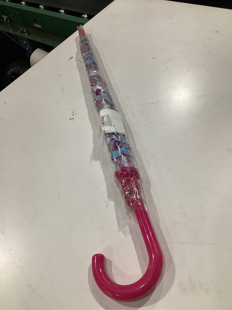 Condition photo showing New/Like New for kids clear and transparent unicorn umbrella with easy grip handle dome bubble umbrella windproof for children boys and girls