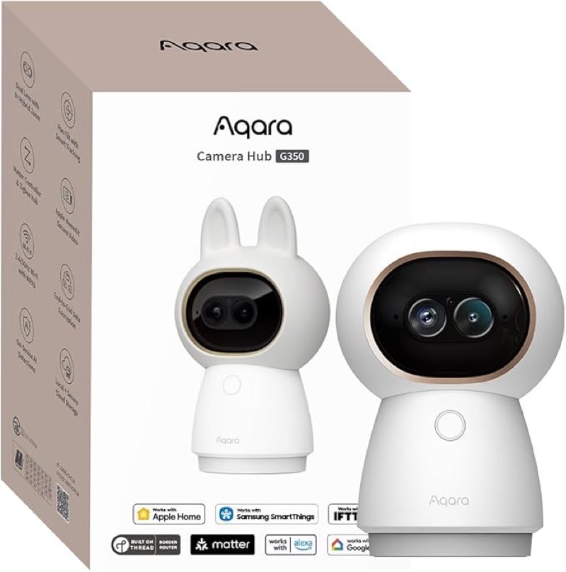 aqara 4k uhd dual-lens matter camera hub g350, indoor security camera 9x zoom, 360° pan & tilt, ai a