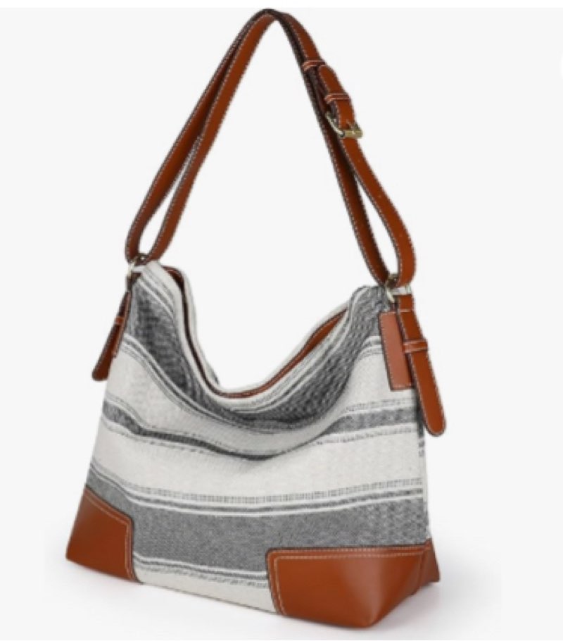 Women's Large Capacity Tote Bag - Durable Multi-Pocket, Lightweight for Work/Shopping/Travel Grey Stripe