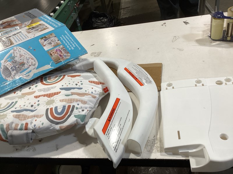 Condition photo showing As Is for Fisher-Price Portable Baby Chair Sit-Me-Up Floor Seat with Developmental Toys & Machine Washable Seat Pad, Rainbow Showers 1 Count Rainbow Showers