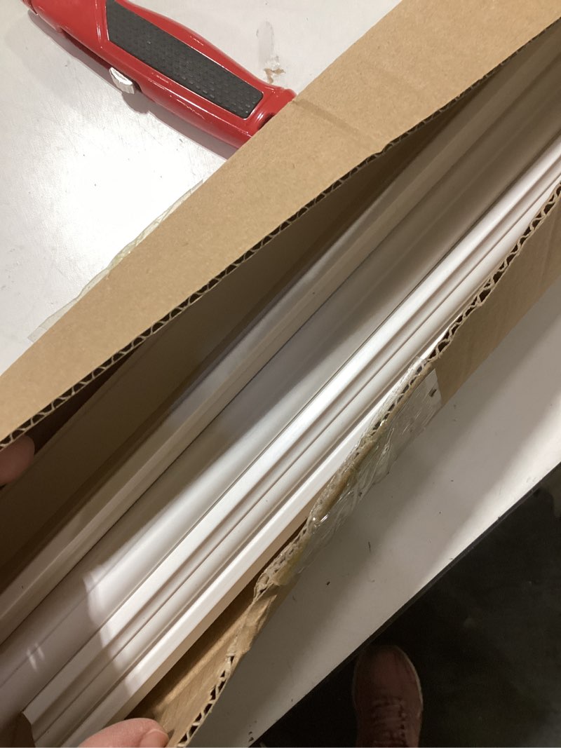 Condition photo showing Good Condition for 10 Pcs Peel and Stick Door Moulding Trim Kit Premade Wall Moulding Panels Flexible Self Adhesive 3D Wainscoting Panels for Mirror Window Frame Decor (Top 22"x36" and Bottom 22"x24") 1 Top 22"x36" and Bottom 22"x24"