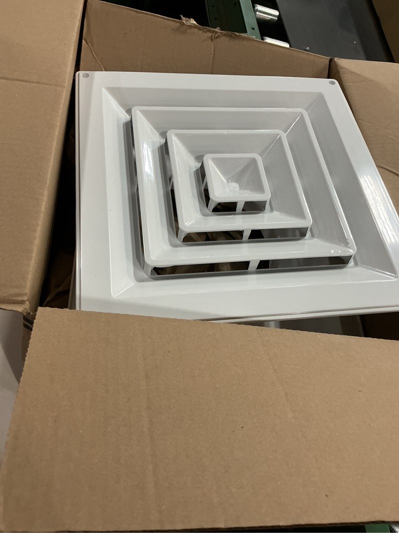 Condition photo showing As Is for HaVACo 2'x2' Lay-In 3 Cone Supply with 6\" Pre-Molded Boot, ABS Plastic Supply Grille, Ceiling Diffuser for Air Vent, Ideal for Heating, Cooling, and Ventilation, Home Improvement, White 6-Inch White (SIMILAR NO SAME)