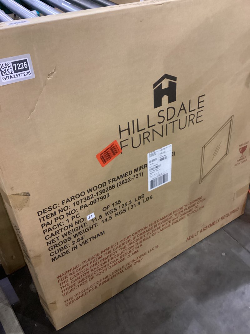 Condition photo showing New/Like New for Hillsdale Fargo Wood Framed Decorative Mirror for Bedroom, White 0.8"L x 36"W