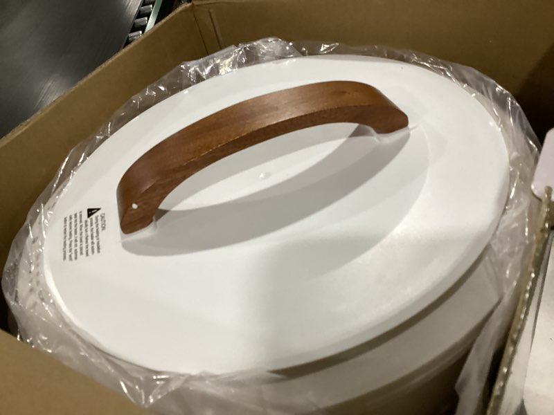 Condition photo showing New/Like New for large towel warmer for bathroom - heated towel warmers bucket, wood handle, auto shut off, fits up to two 40"x70" oversized towels, bathrobes, blankets, for mother's gifts, white snow_white