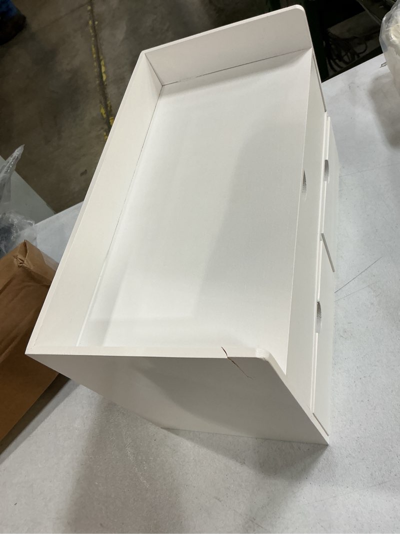 Condition photo showing As Is for bamboo desk organizer with drawers desktop storage drawers for bills office supplies kitchen utensils organizing tool for home classroom organization no assembly (white with shelf)