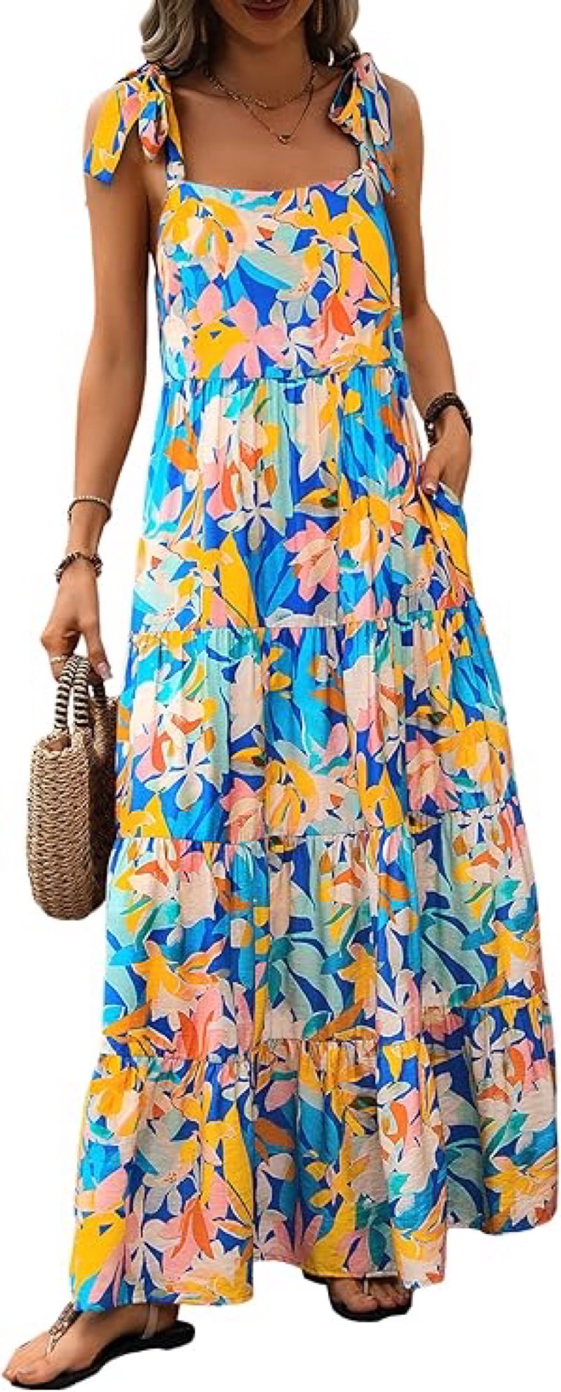 Women's Summer Midi Dress 2025 Sleeveless Floral Print Split Casual Bodycon Long Beach Sundress Trav
