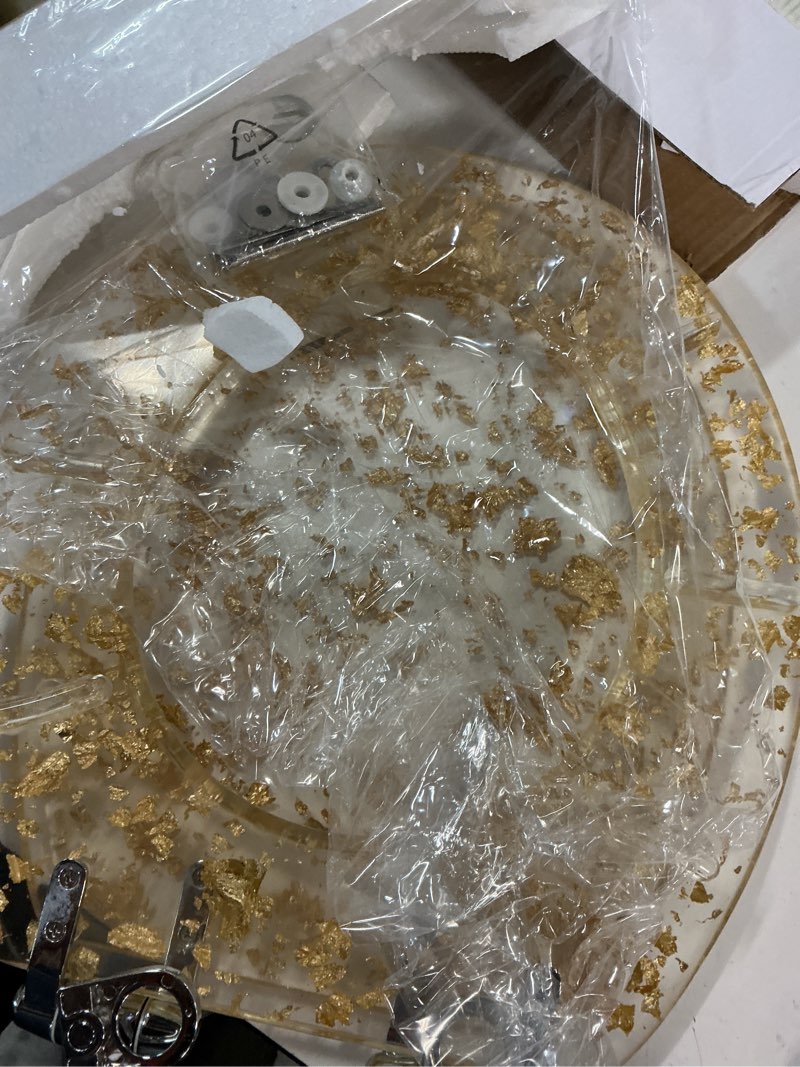 Condition photo showing New/Like New for angol shiold round resin toilet seat soft close quick release easy clean adjustable hinges heavy duty golden glitter cover acrylic toilet seats (17inch, gold foil, upgraded hinge)
