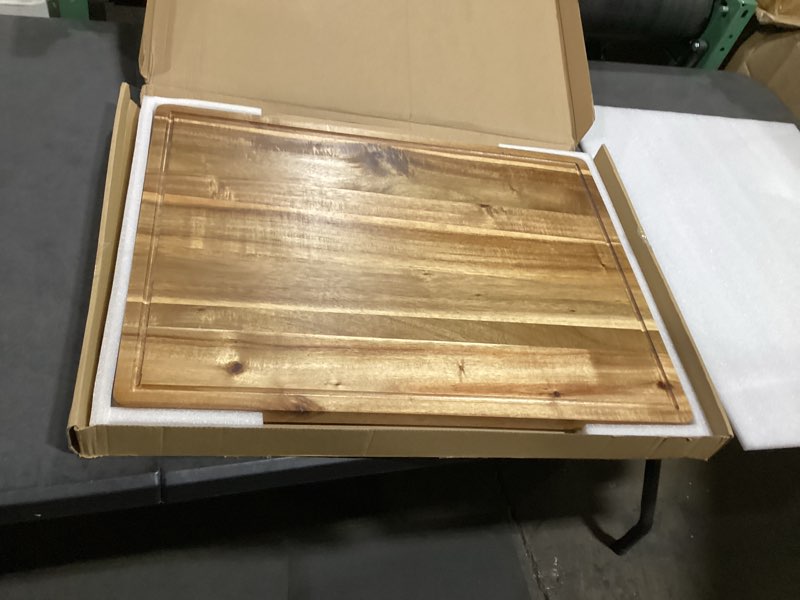 Condition photo showing New/Like New for 24"x18" xxl extra large acacia wood cutting boards for kitchen meat big wooden cheese charcuterie board hardwood solid chopping board bread thick olive butcher block giant turkey serving carving board 24"l x 18"w