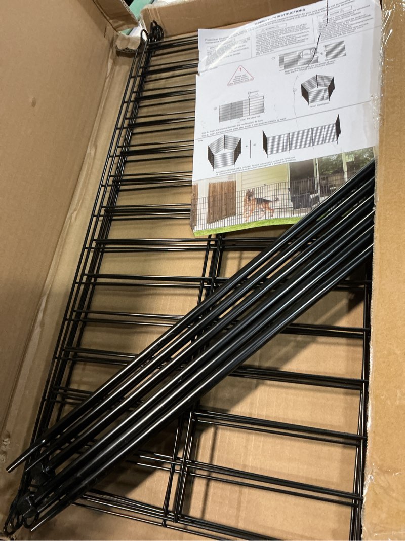 Condition photo showing Good Condition for 5 panels no dig decorative outdoor garden fence for yard, 24 in(h) x 10 ft(l) animal barrier fencing rustproof metal wire panel border for dog, rabbits, and patio temporary ground stakes