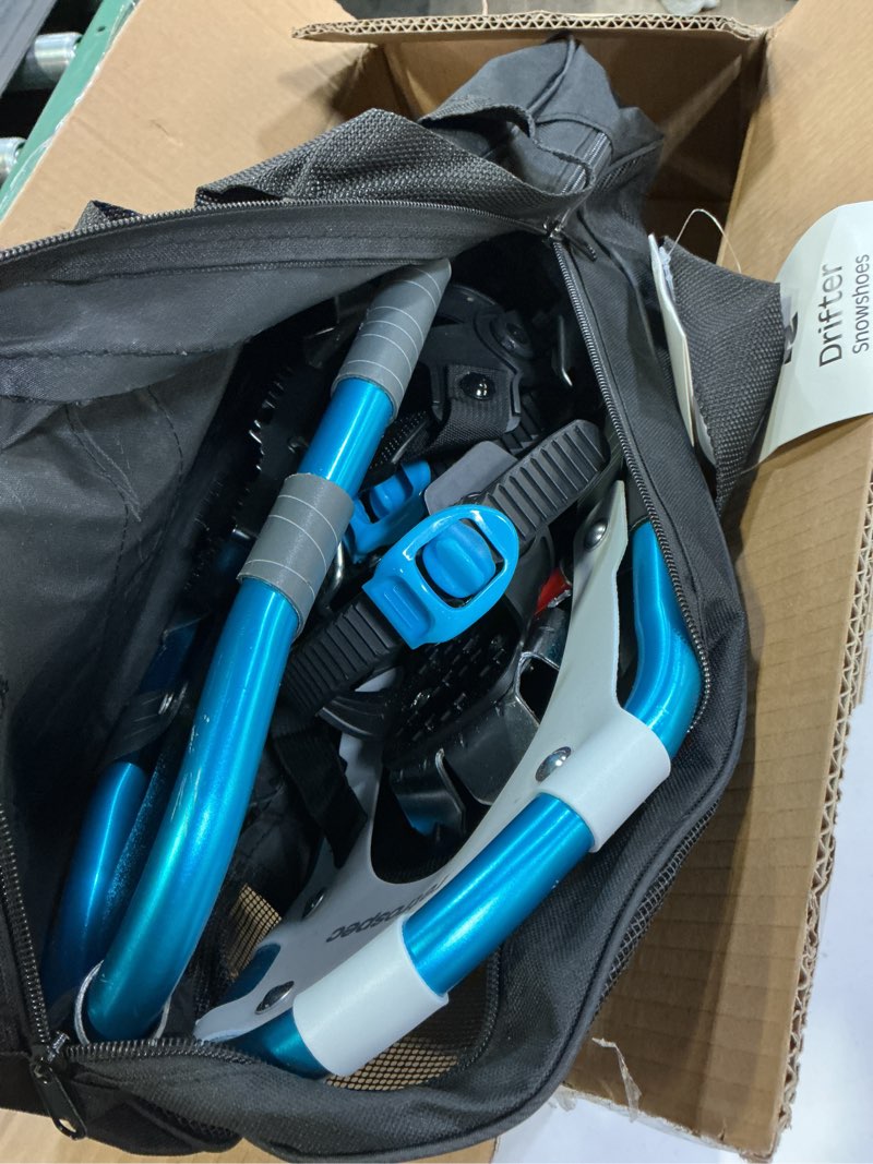 Condition photo showing Good Condition for Retrospec Drifter Snowshoes for Women & Men - Lightweight Aluminum Frame Snow Shoes with Double Ratchet Binding System, Heel Lifts & Carry Bag for All Terrain Hiking & Winter Sports Ice Cap 21" Snowshoes