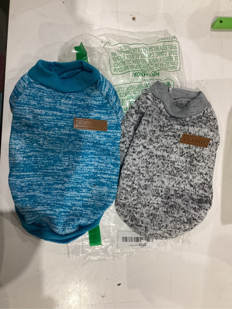 Condition photo showing Good Condition for 2 pieces dog sweaters for small dogs clothes male winter fleece puppy sweater warm thick outfit pet small dog sweater for boy girl yorkie chihuahua,xs x-small grey+light blue