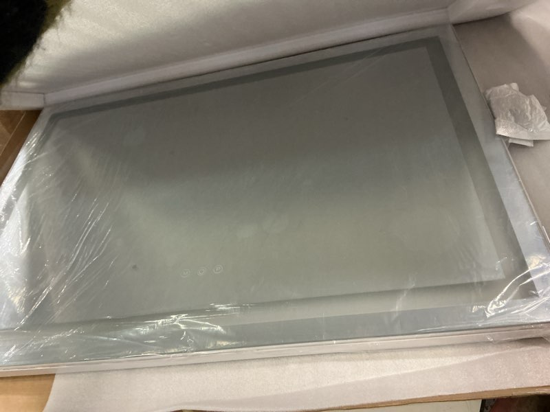 Condition photo showing New/Like New for Vanity Mirror with Lights, 32" x 22" Large Lighted Vanity Mirror with Dimmable 3 Modes, LED Makeup Mirror, USB Charging Port, Tabletop or Wall-Mounted Square White White 32"L x 22"W